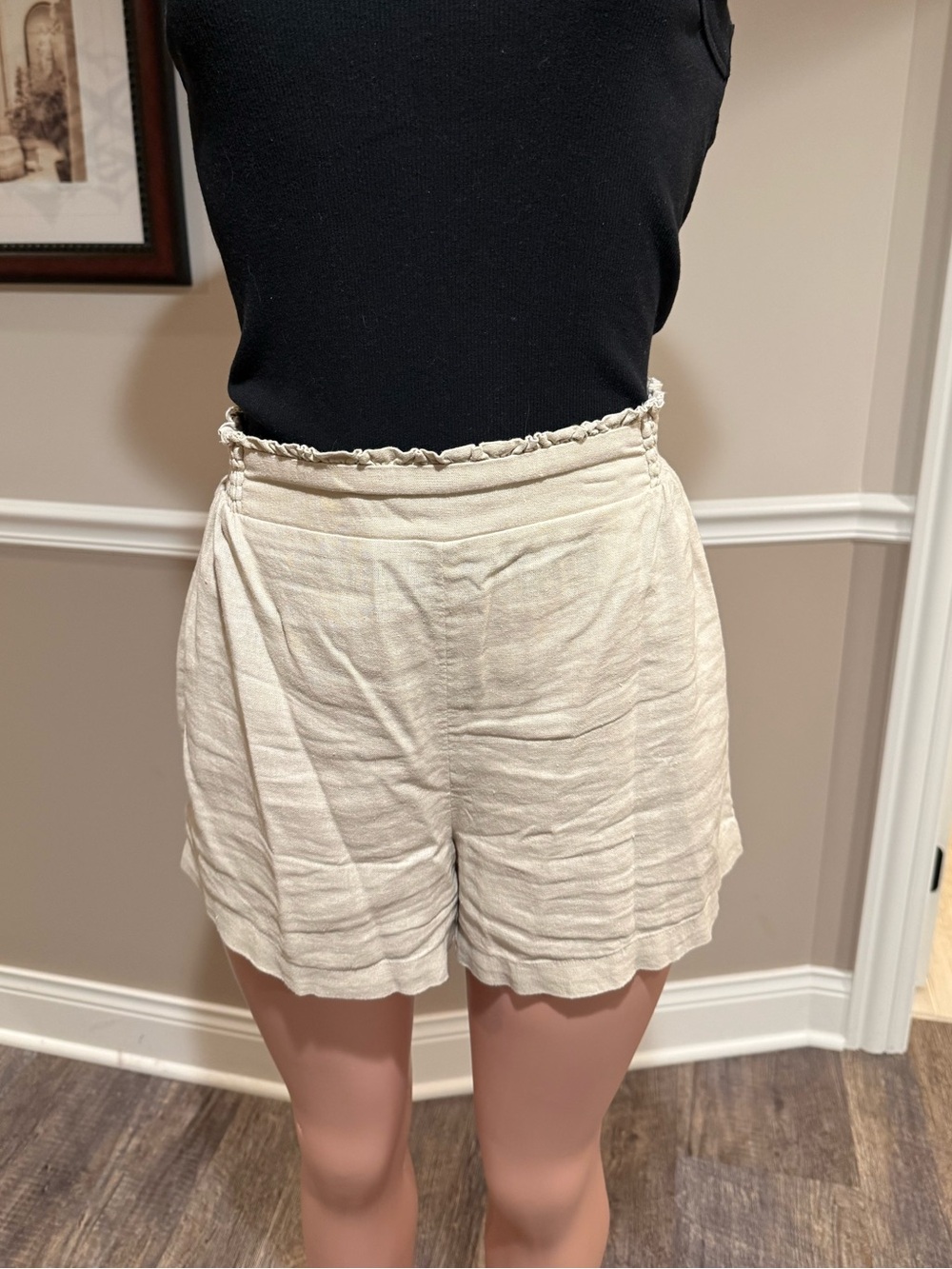 LC Lauren Conrad Cream High-Waist Ruffle Trim Shorts